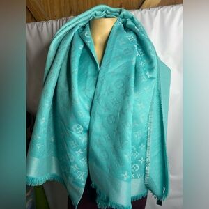 Louis Vuitton Aqua Blue Scarf  monogrammed NWT scarf women’s mint color